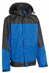 Vattenpelare: 5000 mm. Ytter: 100 % nylon. Inner: 100 % polyester. Stl. XS XL. Röd, marinblå, svart.