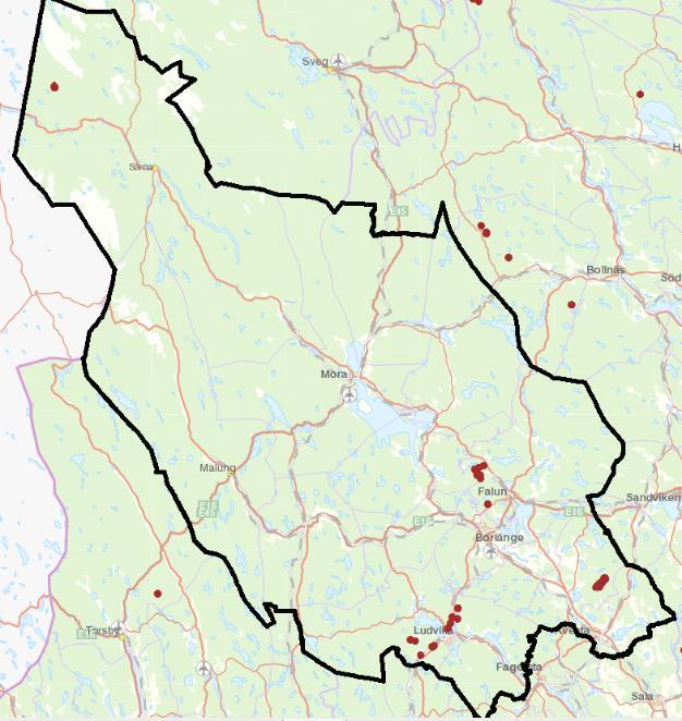 fjällmiljö. Figur 11. Beviljade undersökningstillstånd (vänster) och beviljade bearbetningskoncessioner (höger) i Dalarnas län, mars 20