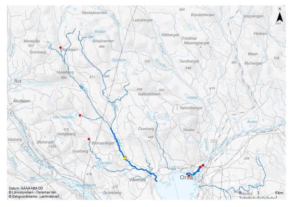 kraftverk. Dessutom ger åtgärden positiva effekter på en rad andra arter och livsmiljöer. Effektmål: Naturlig upp- och nedvandring av målarter till lek- och uppväxtområden i Våmån (Figur 40) Figur 40.