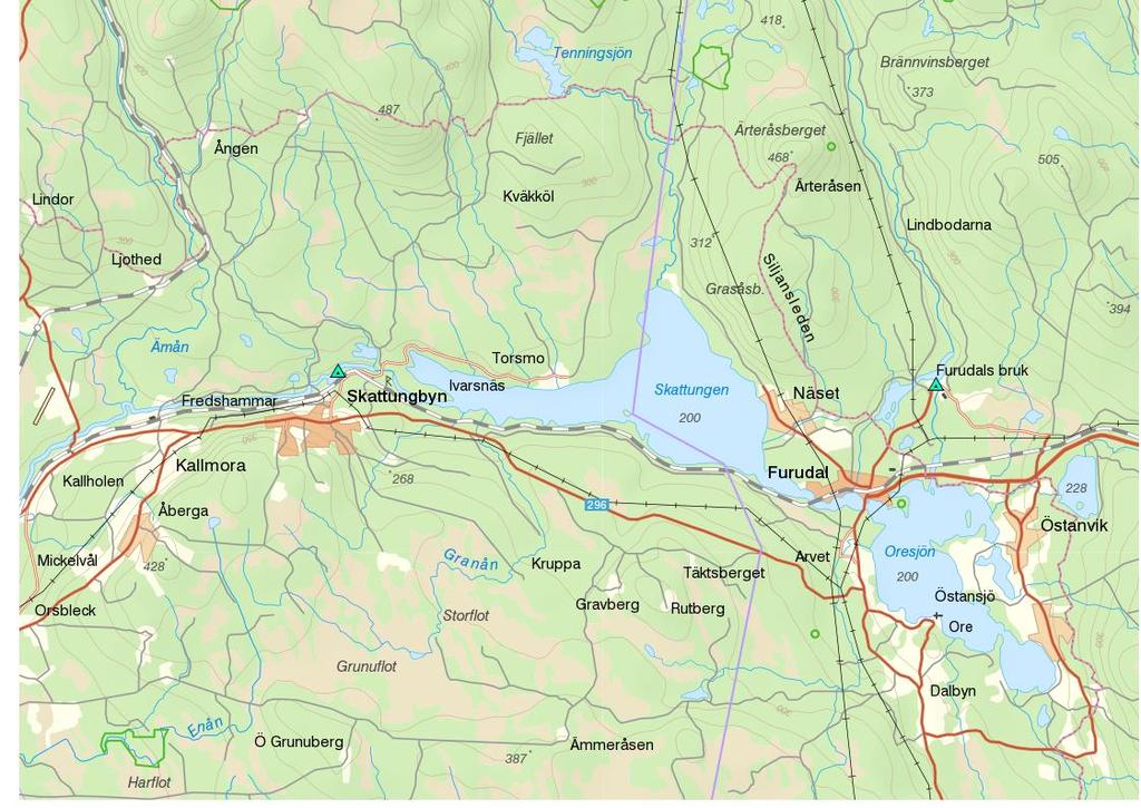 Åtgärdspaket 4: Vandringsvägar vid Skattungbyns kraftverk Vandringsvägar vid Skattungbyns kraftverk får enligt bedömningsmetodiken prioritetsklass 2 (Tabell 8). Figur 44.