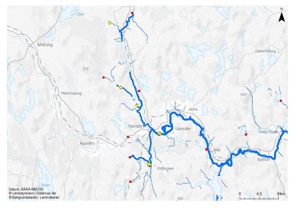 Effektmål: Naturlig upp- och nedvandring av målarter i Västerdalälvens huvudfåra samt från nedströms Skiffsforsen till lek- och uppväxtområden i Vanåns vattensystem (Figur 59) Figur 59.