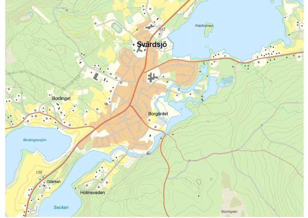 Figur 77. Karta över förgreningarna av Svärdsjövattendraget runt Borgärdet.