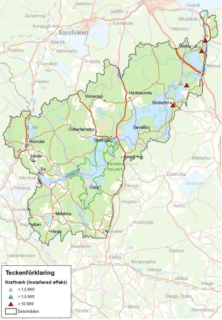 Älvkarleby Båtfors Bredforsen Bramsöfjärden Hedesundafjärden Gysingeforsarna-Mattön Färnebofjärden Bysjön-Tyttbo Figur 103. Identifierade naturvärden i nedre Dalälven.