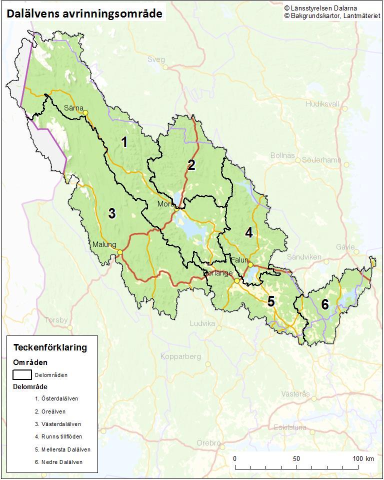 Figur 11. Delområden inom Dalälvens vattenområde.