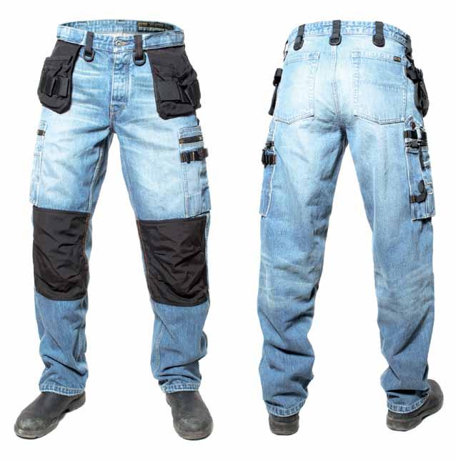 47 NYHET LANSERAS VÅREN 2012 P12 DENIM Kraftig 14,5 oz japansk denim av högsta kvalité. Avtagbara spikfickor i Cordura. Två benfickor med dragkedja och integrerade tumstocksfickor.