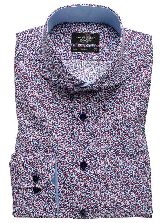 5710 PURE COTTON PRINT -27/21-64/21 PRINT PURE COTTON PRINT / POPLIN material: 100% bomull. krage: Extreme cut áway. detaljer: Ljusblå kontrast på insida krage och manschett. Mörkblå knapp.