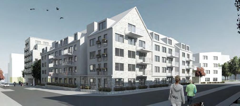 Fasad mot Boulevarden Illustration längs gata 4 och gröna
