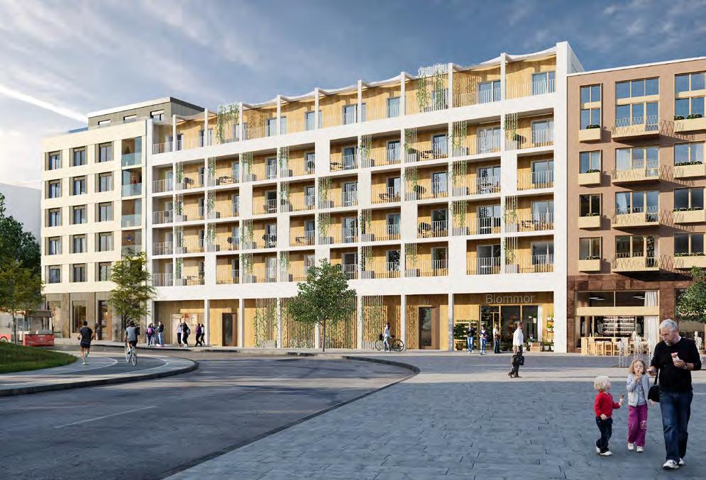 Kvarter 1:9 Kvarteret har ett vackert och framträdande läge i anslutning till stadsparkens midja vid det centrala torget som kopplar ihop den östra delen av området med den västra.