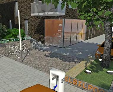 Taken kommer delvis utföras som gröna för att fördröja dagvattnet och på den generösa takterrassen mot Stadsparken