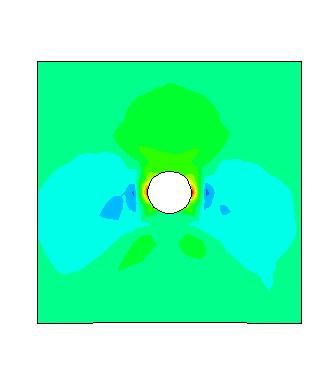 problem with round defect, 10 passes load., d=1mm, z=15mm, F=12MN/m ODB: Z15-1-12.odb ABAQUS/Standard 5.