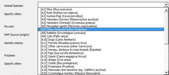 Om du väljer " other ", måste du i fältet "Specify other" ange vilka andra arter som användes.