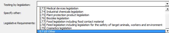 Om du väljer " other ", måste du i fältet "Specify other" ange vilken lagstiftning som krävdes för användningen.