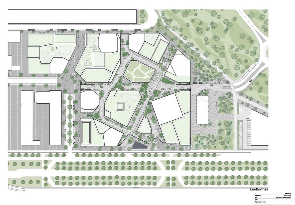 byggnation innehållande bostadslägenheter, handel, hotell och kontor. Byggnaderna ska inrymma lokaler för verksamheter och butiker i bottenvåningarna.