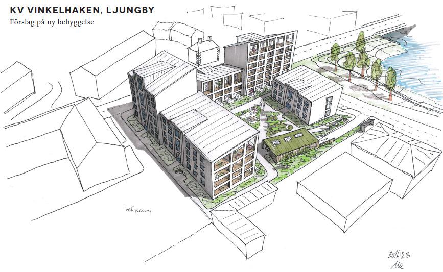 Rapport 12298-17070300 3. Förutsättningar Kv. Vinkelhaken ligger utmed Storgatan i Ljungby. Inom området så planeras det för 3 st byggnader i upp till 7 plan.