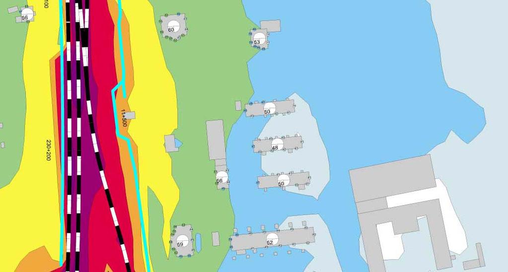 Bullerkartering dubbelspårsutbyggnad år 2040 ekvivalent ljudnivå, Sweco/Trafikverket 2015-11- 24 Bullerkartering dubbelspårsutbyggnad år 2040 maximal ljudnivå, Sweco/Trafikverket 2015-11-24 Risker,