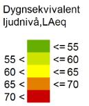 Figur 3 Översikt dygnsekvivalenta nivåer. Högsta ljudnivå vid fasad, oberoende våningsplan.