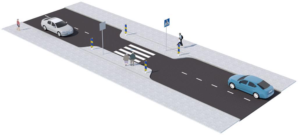5.5 Avsmalning Då gator smalnas av för att skapa ett trafiksäkert övergångställe bör konstruktionen dimensioneras för 2,5 gånger den tunga trafikens andel.