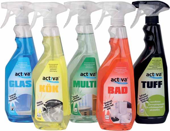 ph 11,5 Sprayflaska 750 ml Activa Bad 750 ml 12 30211 Activa Kök 750 ml 12 38211 Activa Glas 750 ml 12 32211 Activa Multi