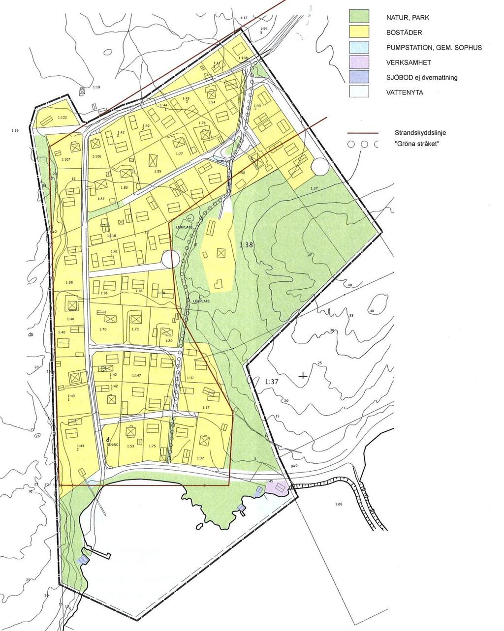 Bilaga 1 Befintlig bebyggelse i området. Illustrationskarta från planprogrammet med planområdesgräns samt möjlig framtida bebyggelse Kungbäck 1:38 m.fl.
