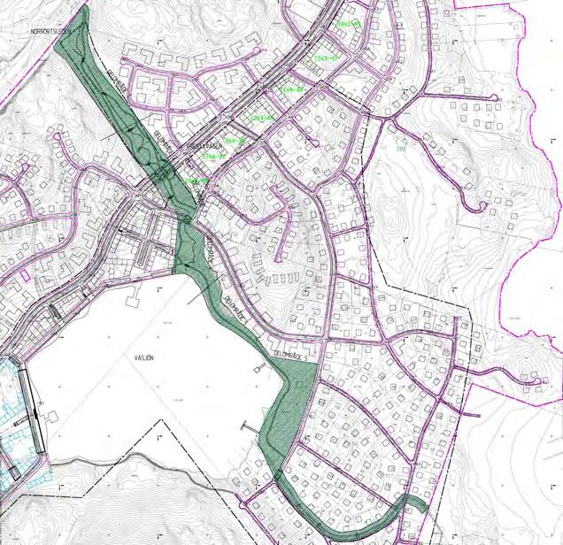 Sidan 12 av 16 Väsjöåns sträckning genom Södersättra säkras i detaljplanen. Målet är att bibehålla Väsjöåns ekosystem och vegetation samt säkra att de inte förstörs vid exploateringen av Södersätra.