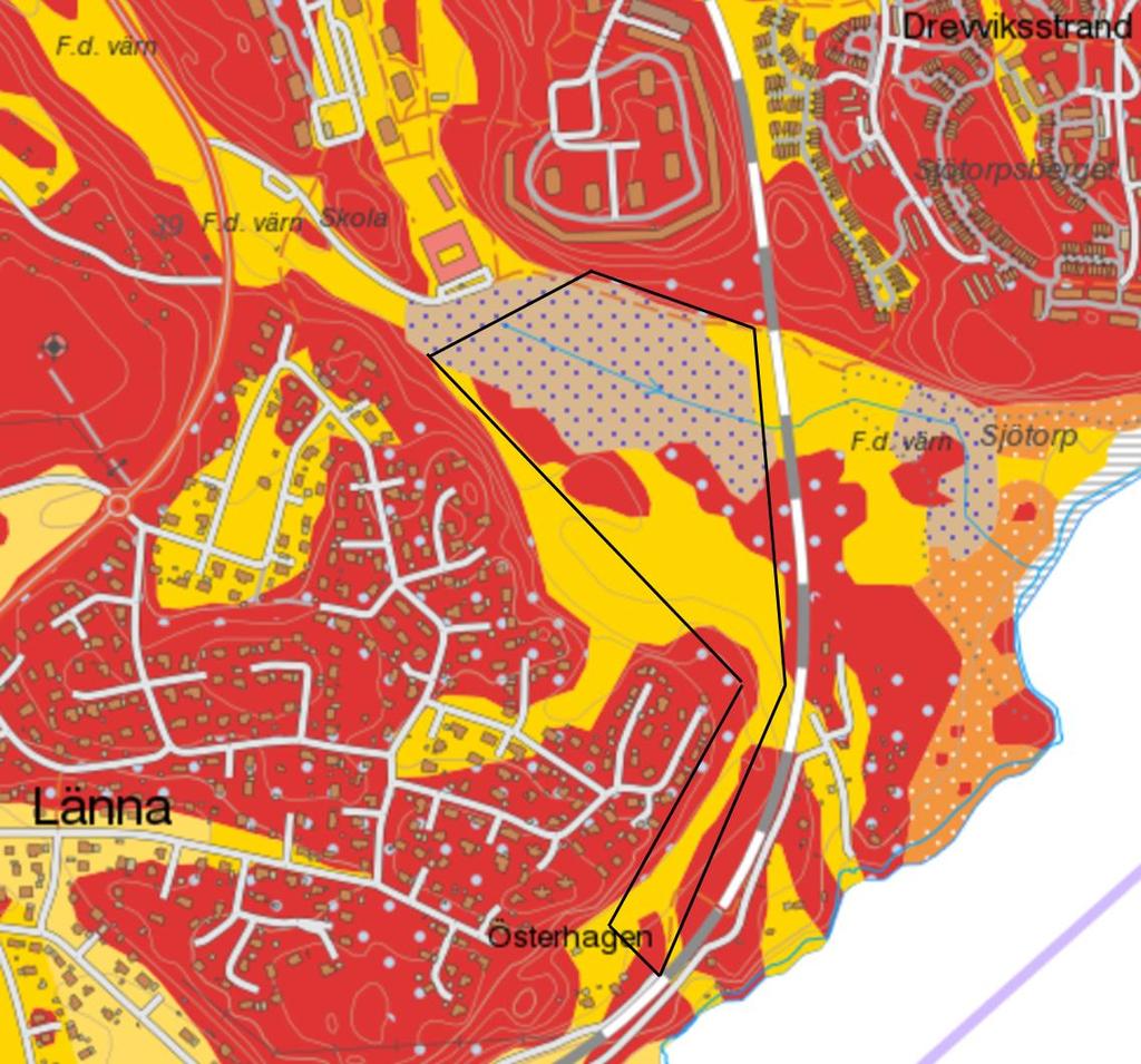 11 (33) 5 PLATSSPECIFIKA FÖRUTSÄTTNINGAR 5.1 Jordlager Enligt SGUs jordartskarta består marken inom planområdet av glacial lera samt berg med tunt eller osammanhängande jordtäcke.