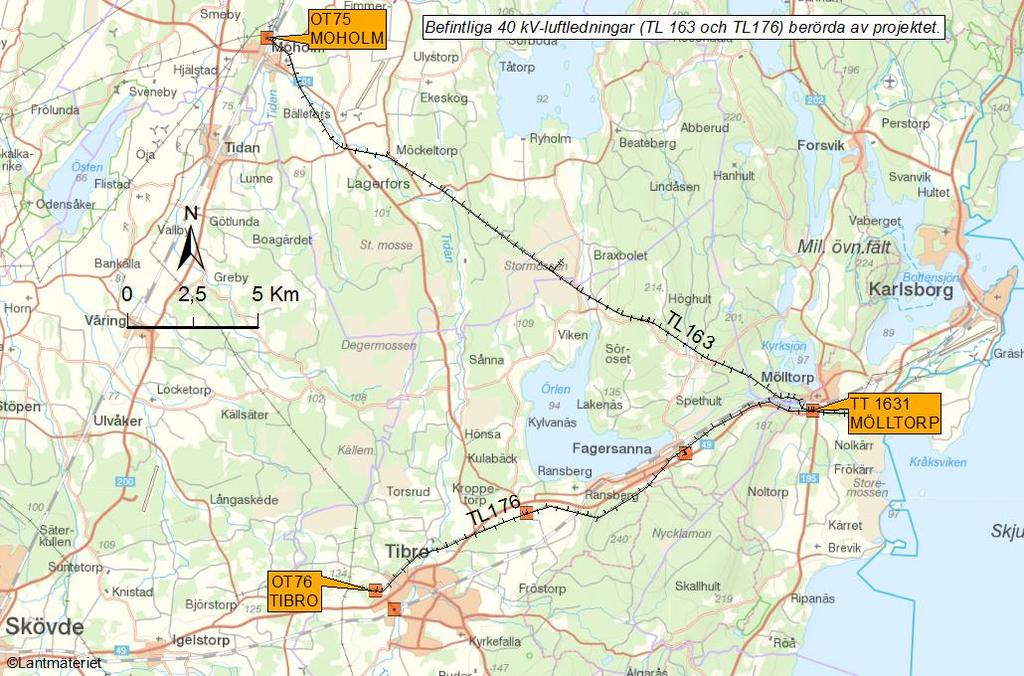 1.2 Syfte och behov 1.2.1 Områdets nuvarande elnät De lokala elnäten i och omkring Fagersanna, Mölltorp och Karlsborg i Tibro och Karlsborgs kommuner har idag sin elförsörjning via Vattenfall