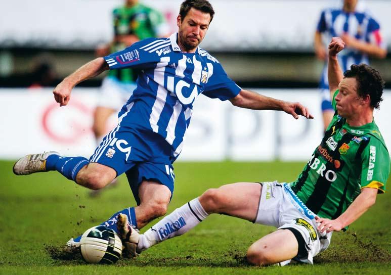 Fotboll är en idrott där korsbandsskador är ofta förekommande. I närkamp ser vi Stefan Selakovic i IFK Göteborg mot Eyjolfur Hedinsson i GAIS.