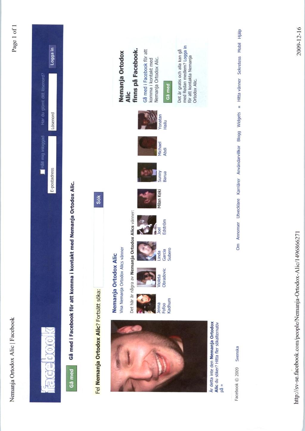 Utdrag från Facebook tillhörande Nemanja