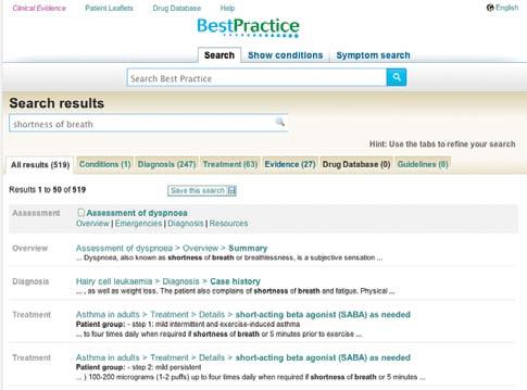 Best Practice söker automatiskt på ordstammar. Det betyder att ändelser som -ise, -ing, -s, -es etc ignoreras. En sökning på breathing ger därför också träff på breath och vice versa.