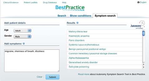 Symptom search (lanseras under 2013) Att använda Symptom search Välj patientens kön och åldersgrupp Kapitelöversikter Sjukdomar och sjukdomstillstånd Sammanfattningar inom avsnitten diagnos och