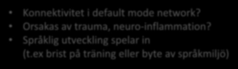 Om upplevelsen av JAG inte är stabil Förknippat med en rad problem, tex, Schizofreni Psykos Borderline Autism Konnektivitet i default mode network?