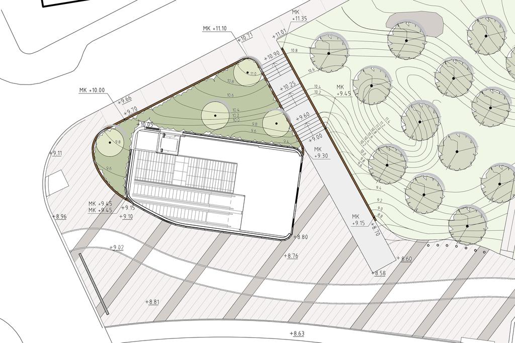 Illustrationsplan Beskrivning A: Ny stationsbyggnad med entré mot torget i öster. B: Gångväg av platsgjuten betong i samma läge som dagens.