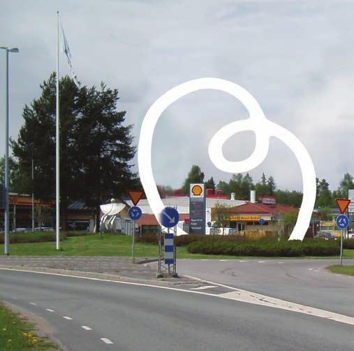 Punkt 2 centrumrondellen Älvsbyns entré För att det ska vara tydligt vart man ska svänga av för att komma till centrum ska avtagsvägen vara tydligt markerad.
