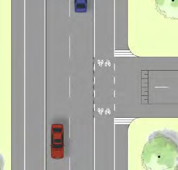 Figur 1 Principlösning för hastighetssäkrad passage och genomgående cykelbana Vidare finns i dagsläget ett stort antal bilhinder i form av bommar tvärs över cykelvägarna.