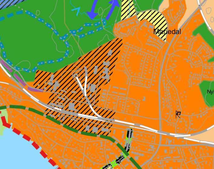 5.5.3 Tätortsnära verksamhetsområde Det befintliga verksamhetsområdet i anslutning till tätbebyggelsen (ytan markerad med B i kartan till vänster) ska på sikt endast innehålla verksamheter utan