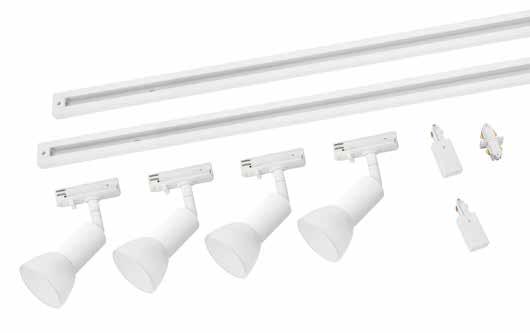 De är försedda med 230V 1-fas plastadapter för Spotline-skensystem.