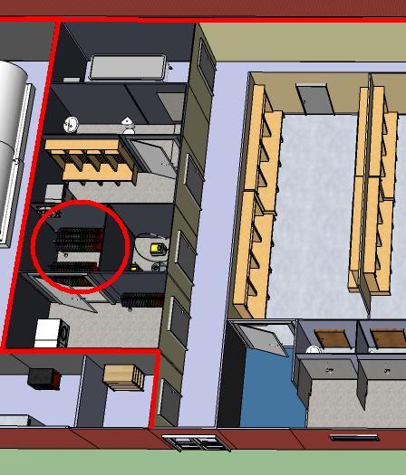 9 Brandscenario 2- Brand i torkrum I detta kapitel beskrivs ett tänkbart brandscenario i torkrummet i brandcell 2, se figur 9.1. Figur 9.1 Torkrummets placering i brandcell 2. 9.1 Beskrivning Torkrummet står i direkt anslutning till tvättstugan.