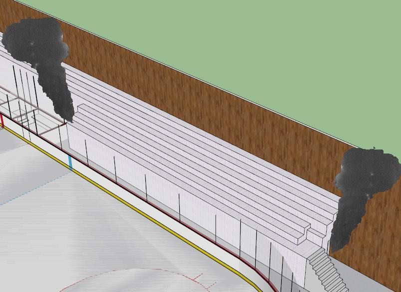 11.4.4 Sikt Tiden till dess att sikten understiger 10 meter utifrån FDS-simuleringen är 280 sekunder. Detta illustreras i figur S.8, bilaga S. 11.4.5 Strålning För att kontrollera om den infallande strålningen från brandgaslagret, brandplymen och flamman i ishallen överstiger 2,5 kw/m 2 har handberäkningar gjorts.