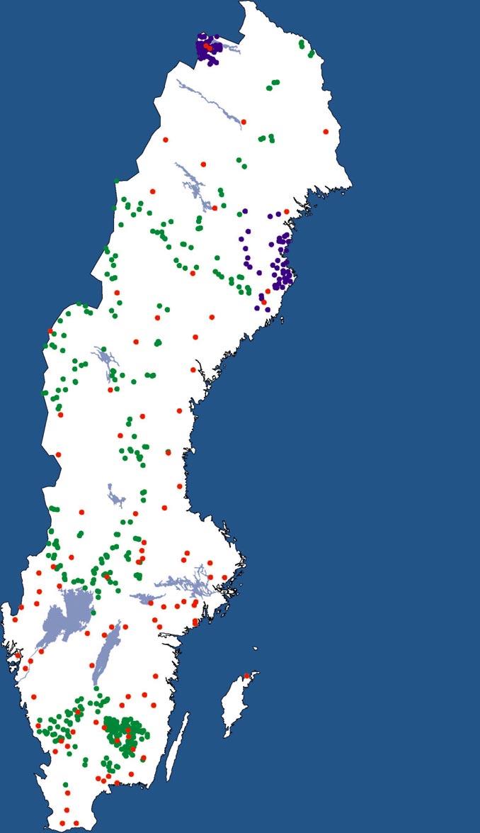 Fig. 8. Regional spridning av sjöar som använts i föreliggande bedömningsgrunder.