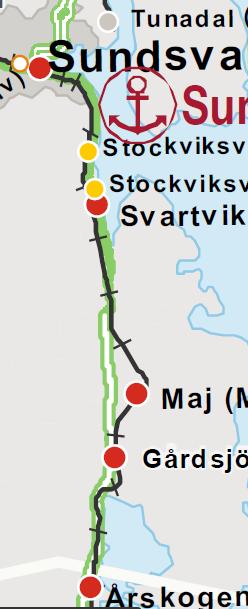 5 km lång Plattform för pendeltågstrafik Kommer att ingå i dubbelspår Sundsvall