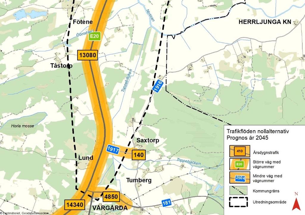 Vägplan samrådshandling val av lokaliseringsalternativ 2017 12 20 Trafik för prognosåret har räknats upp med stöd av Trafikuppräkningstal för EVA 2014 2040 2060 som gäller från och med 2016-04-01.