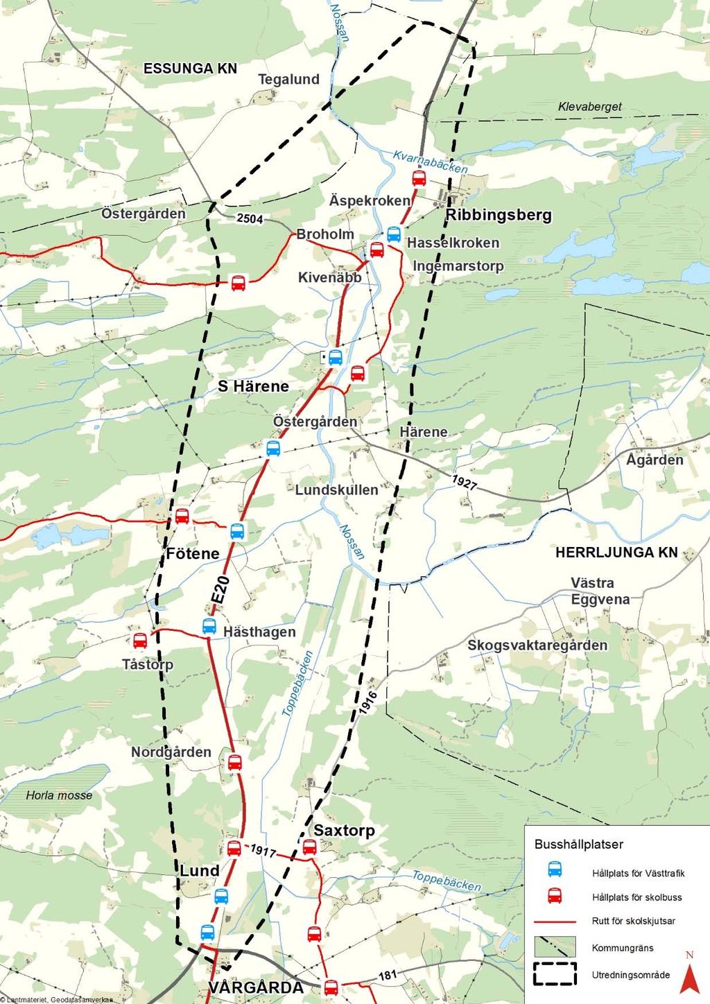 Vägplan samrådshandling, val av lokaliseringsalternativ 2017 12 20 Figur 4.2.2:5 Busshållplatser Västtrafik och skolbuss 4.2.3.
