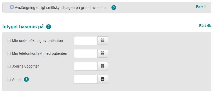 Figur 12.9. Extrakt av skärmbild för utfärdande av läkarintyg: Exempel på inmatningsfält Figur 12.10.