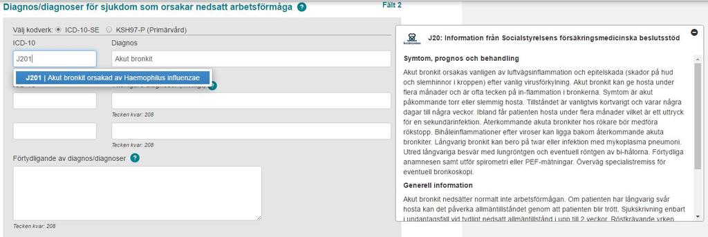 Figur 12.13. Extrakt av skärmbild för utfärdande av läkarintyg: Integrerad informeringstjänst (FMB) Figur 12.14.