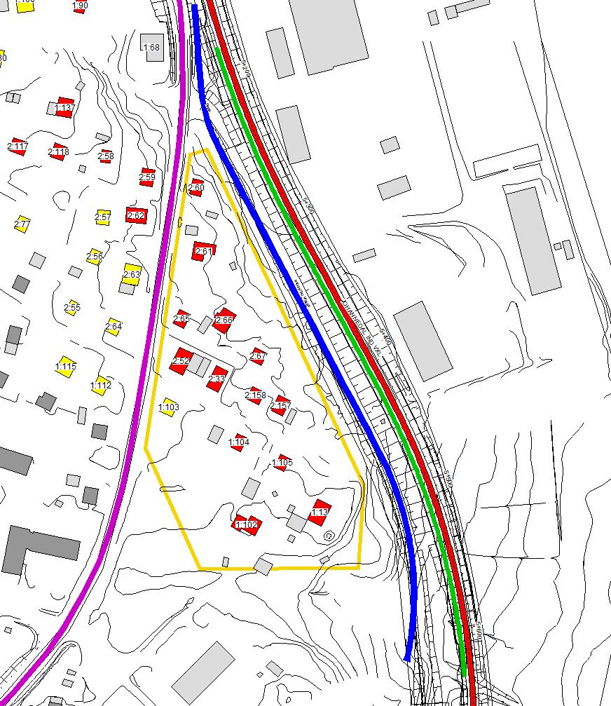 4. Knölsta mellan järnväg och Johannedalsvägen Här har bostadshusen kommunala Johannedalsvägen på ena sidan och järnvägen och industriområdet på andra sidan.