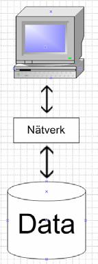 Figur 6. Bilden representerar en dator som är kopplad till en databas genom någon form av nätverk. Rent tekniskt sett är en databas ett antal tabeller som på något sätt är relaterade till varandra.