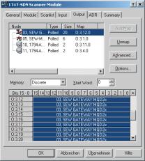 I Idrifttagning med DeviceNet 8 Nätverksidrifttagning med RSNetWorx 0 Skapa processdatalängd Under flikarna Input och Output måste in- och utdata tilldelas minnesområdet i PLC-systemet.