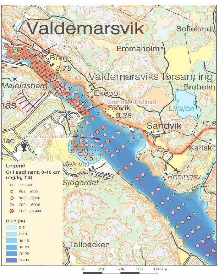 Relativt liten del, ca 5-8 % förekommer i de mest lättlakade faserna. Kvicksilver sitter, enligt sekventiella lakförsök, relativt hårt bundet i sedimenten.