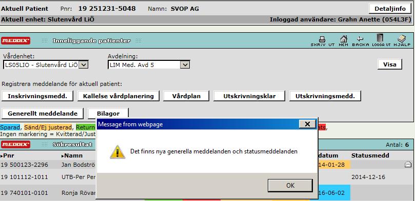 Generellt meddelande-pop up när du öppnar