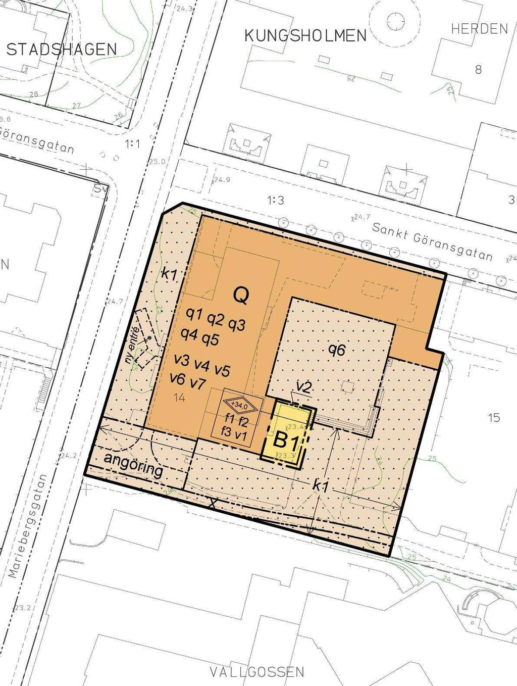 Kv Vallgossen 14. Förslag på ny detaljplan för fastigheten.